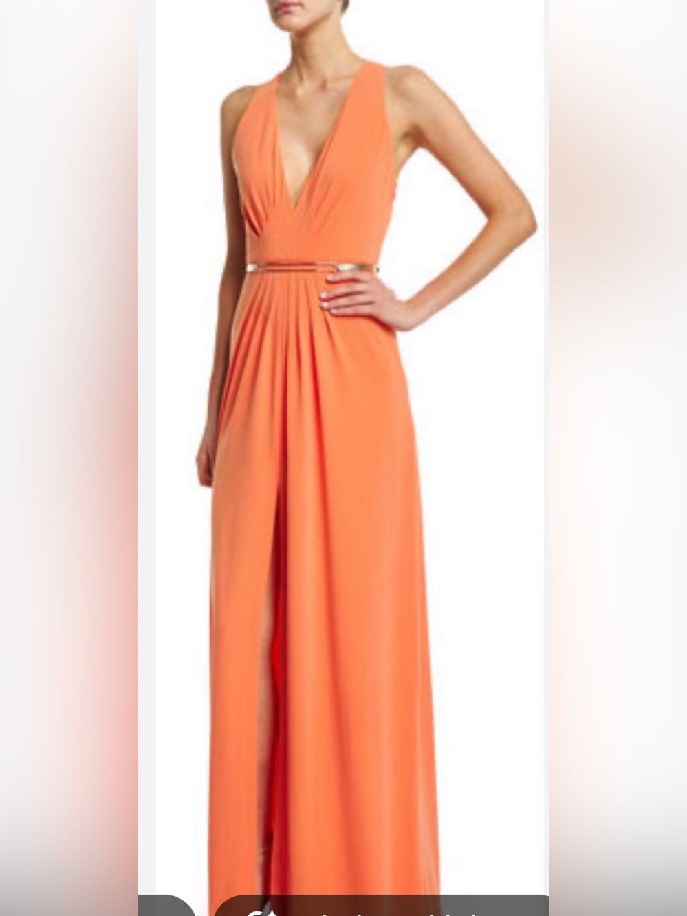 Halston Heritage Orange Ruched Plunge Maxi Gown